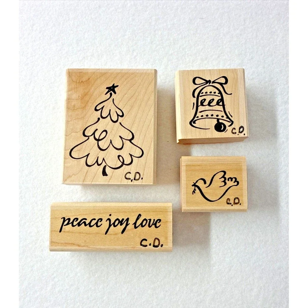 Stampin' Up! Christmas Peace 1995 Set 4 Wood Mount Rubber Stamps Dove Bell Tree